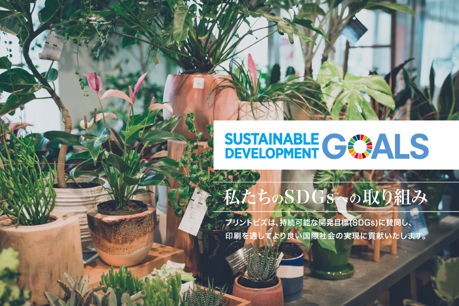 SUSTAINABLE DEVELOPMENT GOALS｜私たちのSDGsへの取り組み｜プリントビズは、持続可能な開発目標(SDGs)に賛同し、印刷を通してより良い国際社会の実現に貢献いたします。